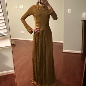 Elegant Long Sleeve Brown Dress